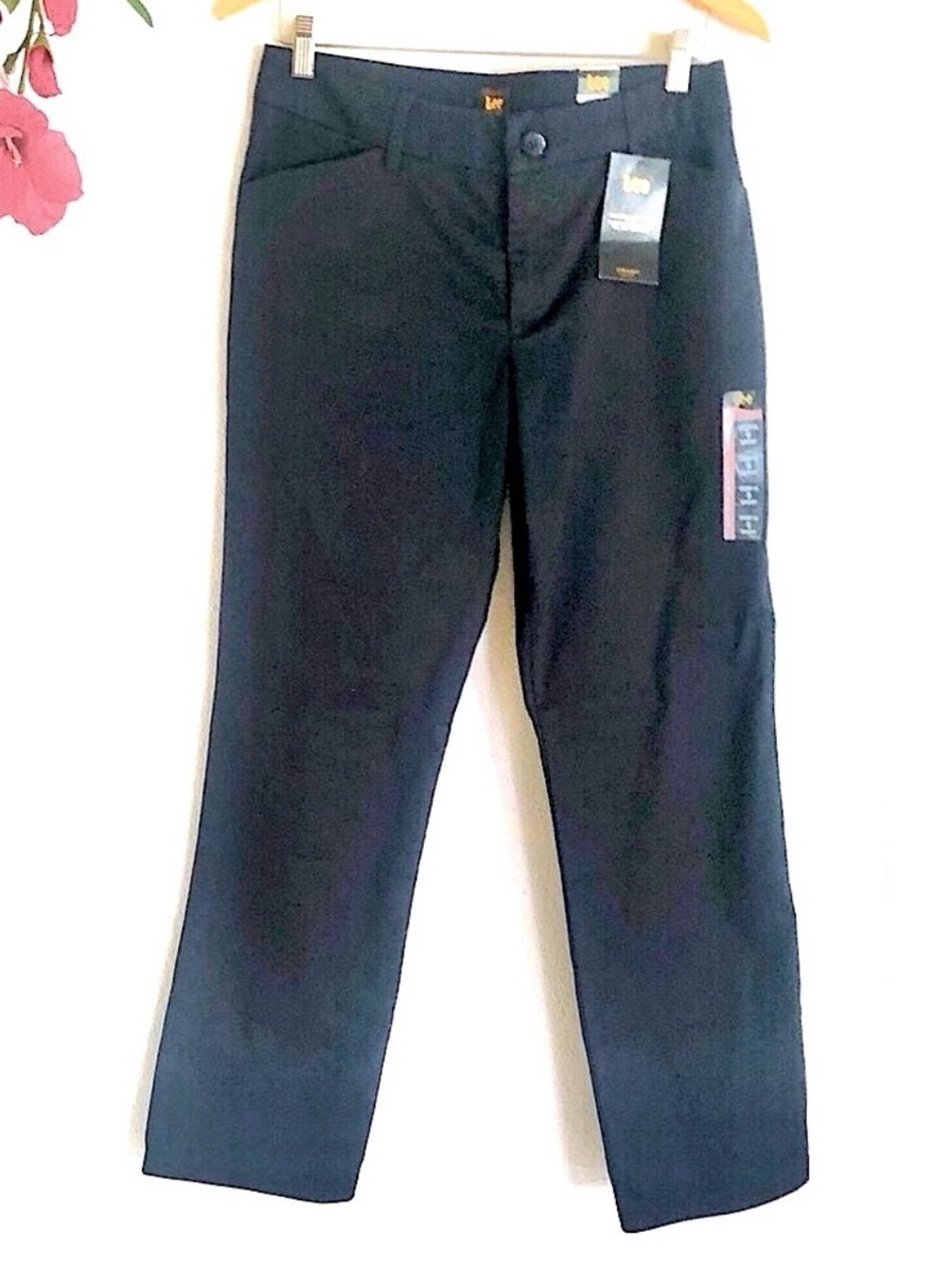 Lee black office trouser pants mid rise wrinkle free cotton blend Size 8 Short